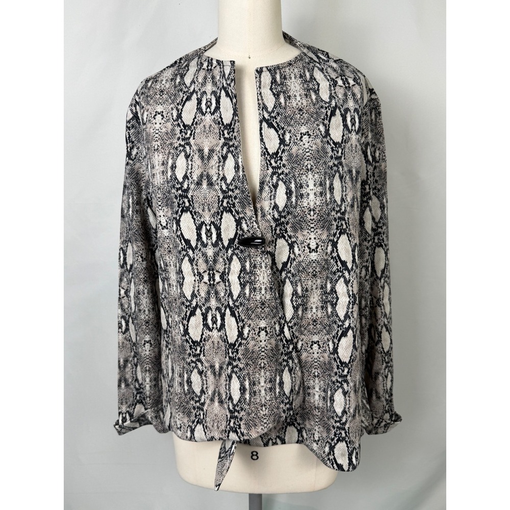 Last Tango Women Large Snakeskin Print Open Front Button Jacket Business